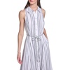 image:imageKarl Lagerfeld Womens Sleeveless Collar Striped Linen Rope Belt Midi DressSoft WhiteMaritime