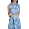 image:imageKarl Lagerfeld Womens Sleeveless Collared Neck All Over Floral Denim Belted Midi DressMedium Wash