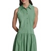 image:imageKarl Lagerfeld Womens Sleeveless Collared Neck Stripe Shirting Midi Wear to Work DressBotanic GreenSoft White
