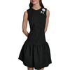 image:imageKarl Lagerfeld Womens Sleeveless Crew Neck Floral Jacquard Drop Waist Flower Detail DressBlack