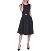 image:imageKarl Lagerfeld Womens Sleeveless Crew Neck Flower Belt Floral Stretch Jacquard Aline DressBlack