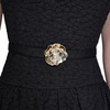 image:imageKarl Lagerfeld Womens Sleeveless Crew Neck Flower Belt Floral Stretch Jacquard Aline DressBlack