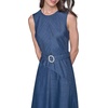 image:imageKarl Lagerfeld Womens Sleeveless Embellished Belt Metallic Pinstripe Midi DressDenim Blue Multi