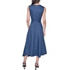 image:imageKarl Lagerfeld Womens Sleeveless Embellished Belt Metallic Pinstripe Midi DressDenim Blue Multi