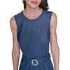 image:imageKarl Lagerfeld Womens Sleeveless Embellished Belt Metallic Pinstripe Midi DressDenim Blue Multi