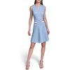 image:imageKarl Lagerfeld Womens Sleeveless Split Neck Printed Ponte Fit and Flare Pearl Embellishments DressLight Blue Multi
