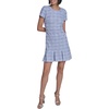 image:imageKarl Lagerfeld Womens Tweed Short Sleeve Round Neck Shift Mini DressFrench BlueSoft White