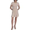 image:imageKarl Lagerfeld Womens Tweed Short Sleeve Round Neck Shift Mini DressTaupeSoft White
