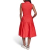image:imageKarl Lagerfeld Womens VNeck Polo Dress Mixed Media Collared Neck Rosette Buttons DressApple Red