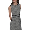 image:imageKarl Lagerfeld Womens Waist Piping Crew Neck Textured Jacquard DressBlack Soft White