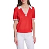 image:imageKarl Lagerfeld Womens Johnny Collar VNeck Rosette Button SweaterApple RedSoft White