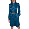 image:imageKarl Lagerfeld Womens Long Sleeve Crinkle Poly Satin Novelty Belt Midi Shirt DressDark Teal