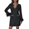 image:imageKarl Lagerfeld Womens Long Sleeve Embellished Collar Feather Trim DressBlack