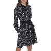 image:imageKarl Lagerfeld Womens Long Sleeve Tie Waist Printed Silky Crepe Shirt DressBlackBirch