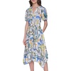 image:imageKarl Lagerfeld Womens Short Puffed Sleeve VNeck Hanky Hem Belted Midi DressPalace BlueCitrus Green Multi