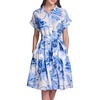 image:imageKarl Lagerfeld Womens Short Sleeve Collar Printed Ecovero Shirt Dress Sash Belt DressPorcelain Blue Multi
