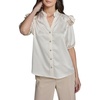 image:imageKarl Lagerfeld Womens Short Sleeve Crew Neck Button Down Ruffle Sleeve BlouseBisque