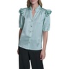 image:imageKarl Lagerfeld Womens Short Sleeve Crew Neck Button Down Ruffle Sleeve BlouseFresh Mint