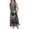 image:imageKarl Lagerfeld Womens Short Sleeve Crinkle Poly Satin Tie Waist Midi DressBlackVicuna ComboBirch