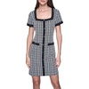 image:imageKarl Lagerfeld Womens Short Sleeve Square Neck Contrast Trim Button Front Mini DressBlackSoft White Multi