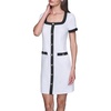 image:imageKarl Lagerfeld Womens Short Sleeve Square Neck Contrast Trim Button Front Mini DressSoft WhiteBlack