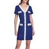 image:imageKarl Lagerfeld Womens Short Sleeve V Neck Scuba Crepe Aline Contrast Framing DressMaritimeSoft White