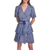 image:imageKarl Lagerfeld Womens Short Sleeve V Neck Stripe Chiffon Fit and Flare Rope Belt DressMaritimeSoft White