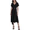 image:imageKarl Lagerfeld Womens Short Sleeve VNeck Hanky Hem Belted Satin Midi DressBlack