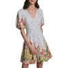 image:imageKarl Lagerfeld Womens Short Sleeve VNeck Linen Fit amp Flare Flower Button DressSoft White Multi