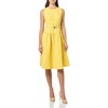 image:imageKarl Lagerfeld Womens Sleeveless Crew Neck Flower Belt Floral Stretch Jacquard Aline DressCanary Yellow