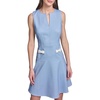 image:imageKarl Lagerfeld Womens Sleeveless Split Neck Printed Ponte Fit and Flare Pearl Embellishments DressLight Blue Multi