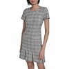 image:imageKarl Lagerfeld Womens Tweed Short Sleeve Round Neck Shift Mini DressBlackSoft White