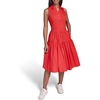 image:imageKarl Lagerfeld Womens VNeck Polo Dress Mixed Media Collared Neck Rosette Buttons DressApple Red