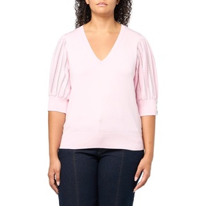 image:imageKARL LAGERFELD Paris Womens Pull On V Neck Comfortable Sweater Soft WhiteBlack XLarge