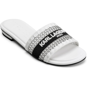 image:imageKARL LAGERFELD Womens Cairra Flat Sandal With Logo StitchingWhiteBlack