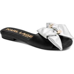 image:imageKARL LAGERFELD Womens Ciaran Flat Sandal With Bow DetailBlackSilver