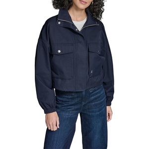 image:imageKARL LAGERFELD Womens Cropped Drop Sleeve Bomber JacketNavy