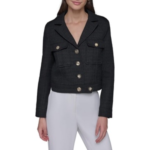 image:imageKARL LAGERFELD Womens Everyday Collared Essential Cropped Tweed JacketBlack