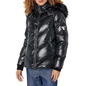 image:imageKARL LAGERFELD Womens Faux Fur Trim Hooded Down Short Puffer JacketFaux Fur Trim Black