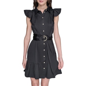 image:imageKARL LAGERFELD Womens Flutter Sleeve Collared ShirtdressBlack