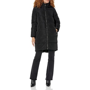 image:imageKARL LAGERFELD Womens Full Length Puffer JacketKnit Cuff Hooded Black