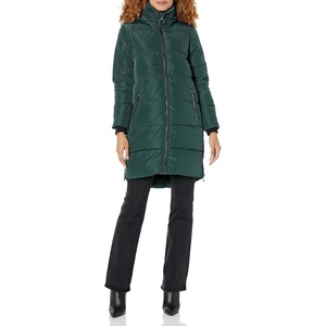 image:imageKARL LAGERFELD Womens Full Length Puffer JacketKnit Cuff Hooded Emerald
