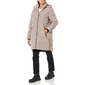 image:imageKARL LAGERFELD Womens Full Length Puffer JacketKnit Cuff Hooded Sand