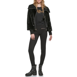 image:imageKARL LAGERFELD Womens Karl Lagerfeld Paris Womens Faux Fur JacketKnit Collared Black