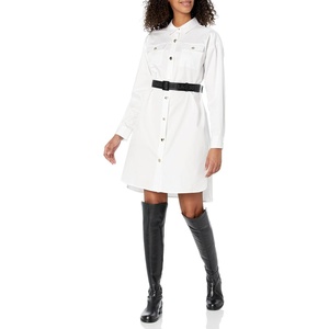 image:imageKARL LAGERFELD Womens Logo Button Detail Poplin DressWhiteGold