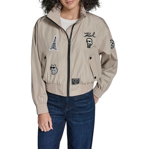image:imageKARL LAGERFELD Womens Logo Patch Bomber JacketSand