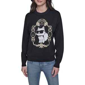image:imageKARL LAGERFELD Womens Long Sleeve Crew Neck Choupette Baroque SweaterBlack