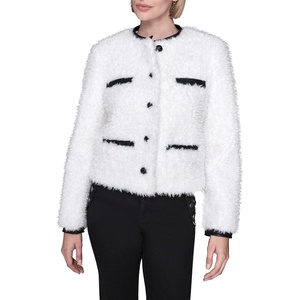 image:imageKARL LAGERFELD Womens Long Sleeve Crew Neck Faux Shearling Jacket With PocketsSoft White