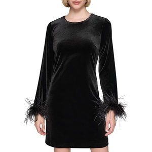image:imageKARL LAGERFELD Womens Long Sleeve Stretch Velvet Sheath Mini DressBlack