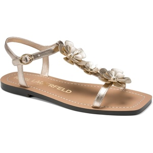 image:imageKARL LAGERFELD Womens Margate Flat Thong Sandal With Flower EmbellishmentsWhite Gold